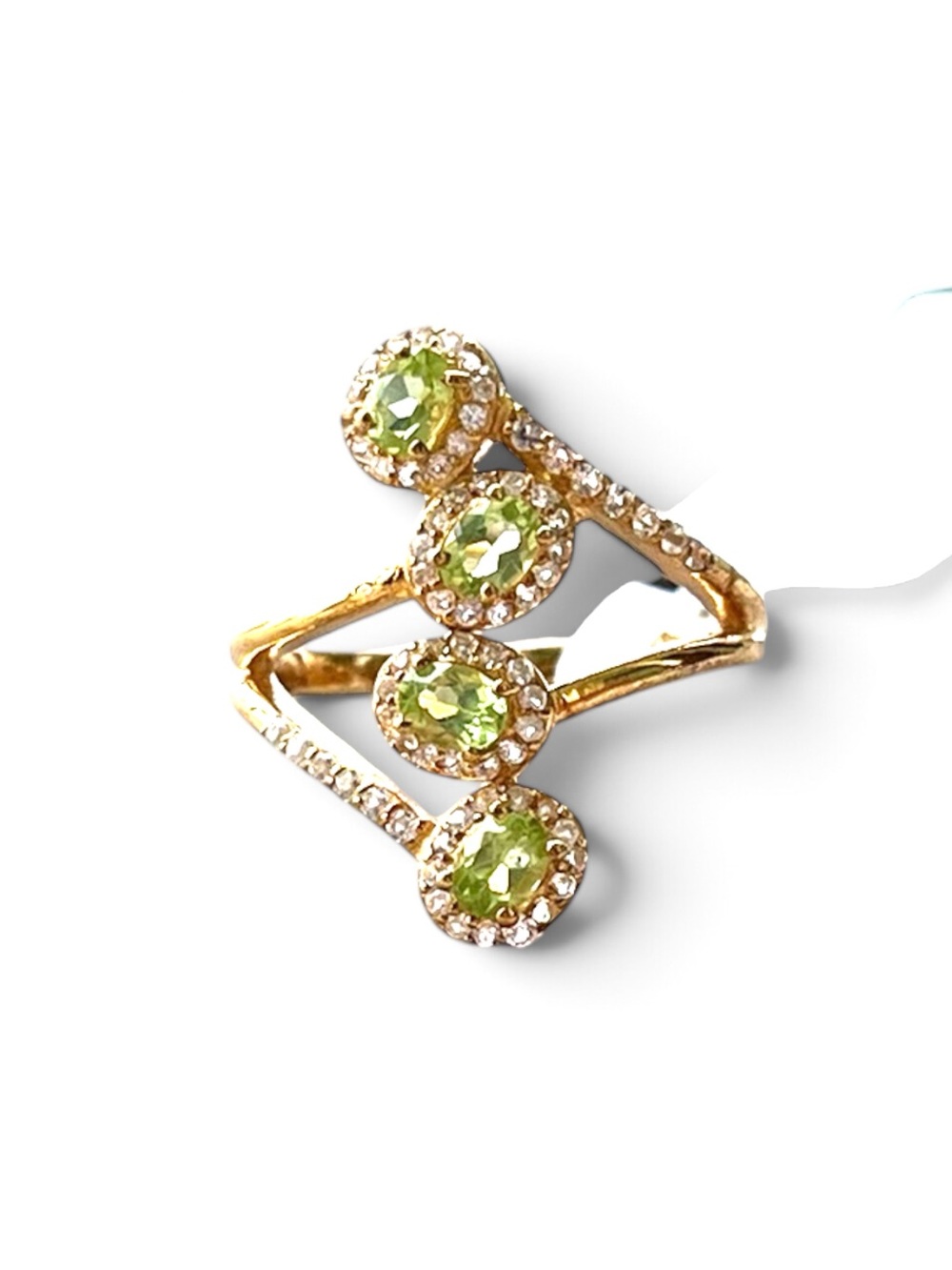 Gold Over Sterling Silver Stacked Peridot And White Topaz Ring Size 7